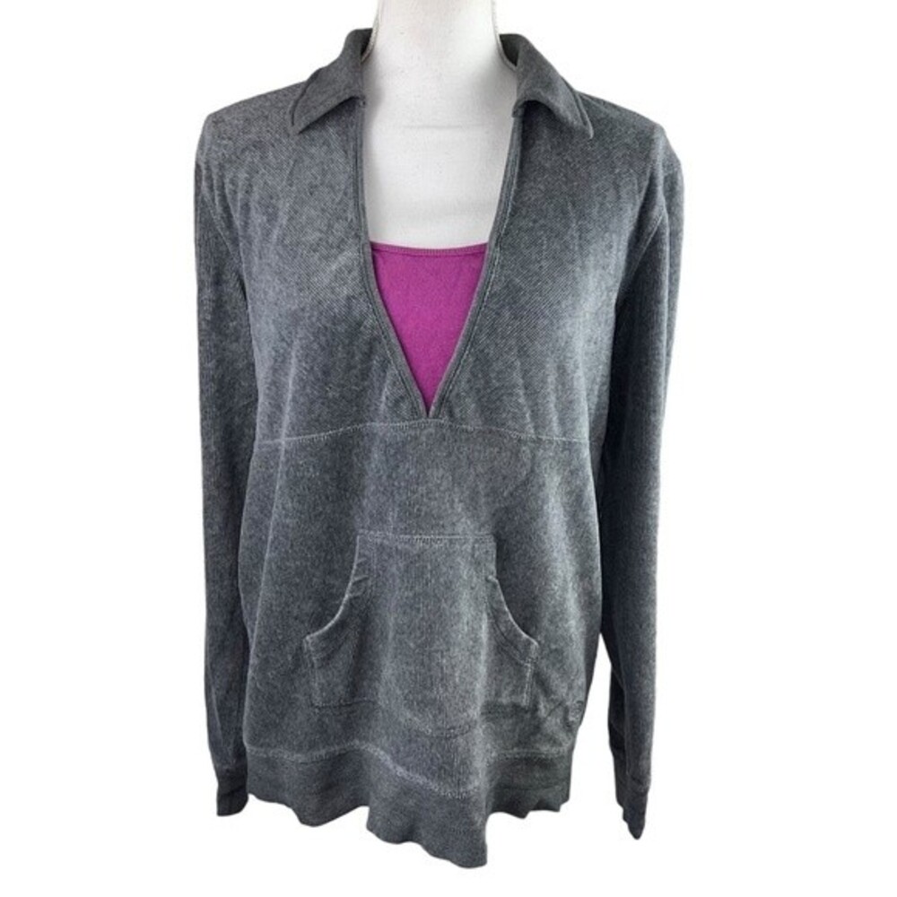 Oleg Cassini Sport Long Sleeve Shirt Large Pullover Collared Gray Pink Cozy